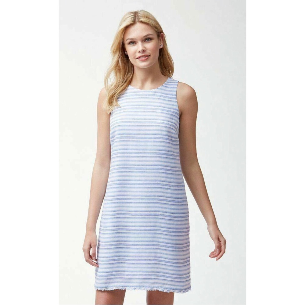 Tommy Bahama Blue & White Linen Sleeveless Dress
